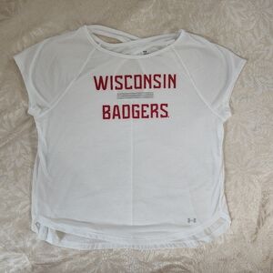 UNDER ARMOUR Wisconsin Badgers Loose Fit Peekaboo CrissCross Back TShirt sz Lg